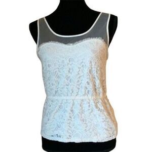 AEO Top Illusion Boho Romantic‎ Sweetheart Lace Neckline Sleeveless Cream Sz XS